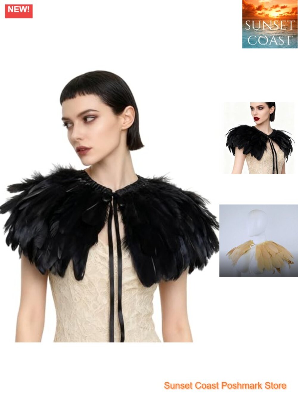 Real Feather Cape Shrug Satin Ribbon Tie Cosplay Costume Accessory